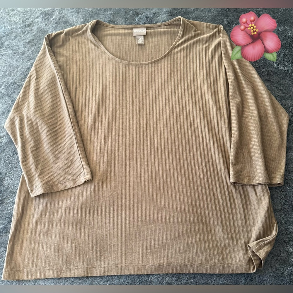 Chico's Women's Brown Ribbed Long Sleeve Top